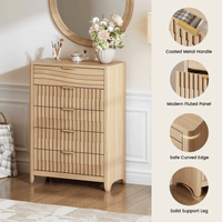 Sikaic Dresser 44 Inch Tall Fluted 5 Drawer Dresser Natural Oak Natural / Engineered Wood / Modern