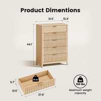 Sikaic Dresser 44 Inch Tall Fluted 5 Drawer Dresser Natural Oak Natural / Engineered Wood / Modern