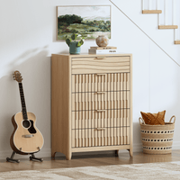 Sikaic Dresser 44 Inch Tall Fluted 5 Drawer Dresser Natural Oak Natural / Engineered Wood / Modern