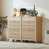 Sikaic Dresser 44 Inch Tall Fluted 5 Drawer Dresser Natural Oak Natural / Engineered Wood / Modern