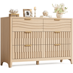 Sikaic Dresser 48 Inch Fluted 6 Drawer Dresser with Metal Handles Natural Oak Natural / Engineered Wood / Modern