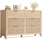 Sikaic Dresser 48 Inch Fluted 6 Drawer Dresser with Metal Handles Natural Oak Natural / Engineered Wood / Modern