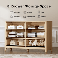 Sikaic Dresser 48 Inch Fluted 6 Drawer Dresser with Metal Handles Natural Oak Natural / Engineered Wood / Modern