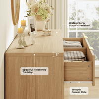 Sikaic Dresser 48 Inch Fluted 6 Drawer Dresser with Metal Handles Natural Oak Natural / Engineered Wood / Modern