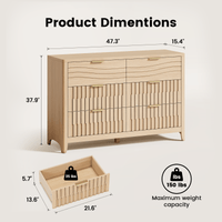 Sikaic Dresser 48 Inch Fluted 6 Drawer Dresser with Metal Handles Natural Oak Natural / Engineered Wood / Modern