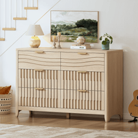 Sikaic Dresser 48 Inch Fluted 6 Drawer Dresser with Metal Handles Natural Oak Natural / Engineered Wood / Modern
