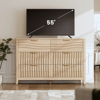 Sikaic Dresser 48 Inch Fluted 6 Drawer Dresser with Metal Handles Natural Oak Natural / Engineered Wood / Modern