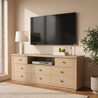 Sikaic Dresser 63 inch Wide 8-Drawer Dresser TV Stand White Oak Oak / Engineered Wood / Modern