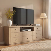 Sikaic Dresser 63 inch Wide 8-Drawer Dresser TV Stand White Oak Oak / Engineered Wood / Modern