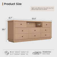 Sikaic Dresser 63 inch Wide 8-Drawer Dresser TV Stand White Oak Oak / Engineered Wood / Modern
