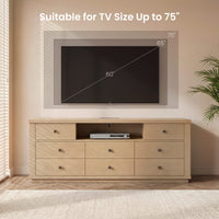 Sikaic Dresser 63 inch Wide 8-Drawer Dresser TV Stand White Oak Oak / Engineered Wood / Modern