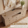 Sikaic Dresser 63 inch Wide 8-Drawer Dresser TV Stand White Oak Oak / Engineered Wood / Modern
