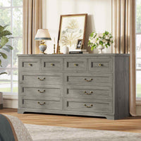 Sikaic Dresser 55 Inches 10 Drawers Dresser with Natural Texture and Vintage Handles Oak Grey Oak Grey / Engineered Wood / Farmhouse