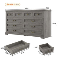 Sikaic Dresser 55 Inches 10 Drawers Dresser with Natural Texture and Vintage Handles Oak Grey Oak Grey / Engineered Wood / Farmhouse