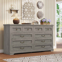 Sikaic Dresser 55 Inches 10 Drawers Dresser with Natural Texture and Vintage Handles Oak Grey Oak Grey / Engineered Wood / Farmhouse