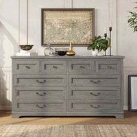 Sikaic Dresser 55 Inches 10 Drawers Dresser with Natural Texture and Vintage Handles Oak Grey Oak Grey / Engineered Wood / Farmhouse