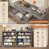 Sikaic Dresser 55 Inches 10 Drawers Dresser with Natural Texture and Vintage Handles Oak Grey Oak Grey / Engineered Wood / Farmhouse