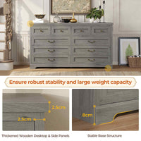 Sikaic Dresser 55 Inches 10 Drawers Dresser with Natural Texture and Vintage Handles Oak Grey Oak Grey / Engineered Wood / Farmhouse