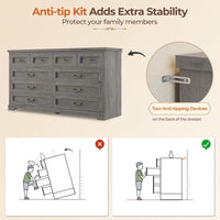 Sikaic Dresser 55 Inches 10 Drawers Dresser with Natural Texture and Vintage Handles Oak Grey Oak Grey / Engineered Wood / Farmhouse