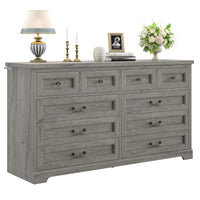 Sikaic Dresser 55 Inches 10 Drawers Dresser with Natural Texture and Vintage Handles Oak Grey Oak Grey / Engineered Wood / Farmhouse