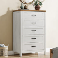 Sikaic Dresser 44 Inch Farmhouse 5 Drawer Dresser with Metal Handles Rustic White Rustic White / Engineered Wood / Farmhouse