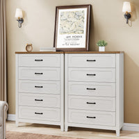 Sikaic Dresser 44 Inch Farmhouse 5 Drawer Dresser with Metal Handles Rustic White Rustic White / Engineered Wood / Farmhouse