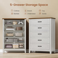 Sikaic Dresser 44 Inch Farmhouse 5 Drawer Dresser with Metal Handles Rustic White Rustic White / Engineered Wood / Farmhouse