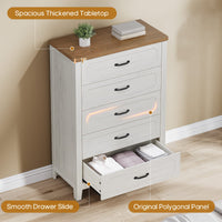 Sikaic Dresser 44 Inch Farmhouse 5 Drawer Dresser with Metal Handles Rustic White Rustic White / Engineered Wood / Farmhouse
