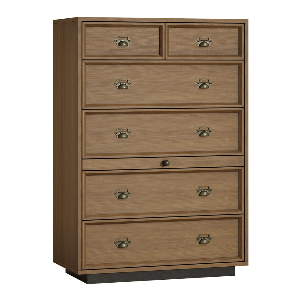 Sikaic Dresser Farmhouse 45.3 inch Tall 6-Drawer Dresser with Pull-Out Shelf Walnut Walnut / Engineered Wood / Farmhouse