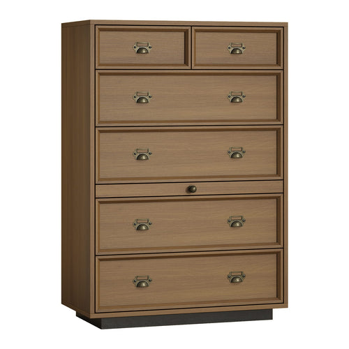 Sikaic Dresser Farmhouse 45.3 inch Tall 6-Drawer Dresser with Pull-Out Shelf Walnut Walnut / Engineered Wood / Farmhouse