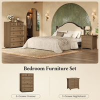 Sikaic Dresser Farmhouse 45.3 inch Tall 6-Drawer Dresser with Pull-Out Shelf Walnut Walnut / Engineered Wood / Farmhouse