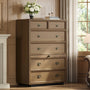 Sikaic Dresser Farmhouse 45.3 inch Tall 6-Drawer Dresser with Pull-Out Shelf Walnut Walnut / Engineered Wood / Farmhouse