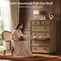 Sikaic Dresser Farmhouse 45.3 inch Tall 6-Drawer Dresser with Pull-Out Shelf Walnut Walnut / Engineered Wood / Farmhouse