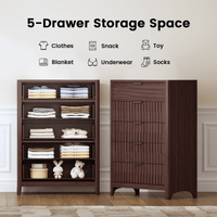 Sikaic Dresser 44 Inch Tall Fluted 5 Drawer Dresser Walnut Walnut / Engineered Wood / Modern