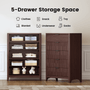 Sikaic Dresser 44 Inch Tall Fluted 5 Drawer Dresser Walnut Walnut / Engineered Wood / Modern