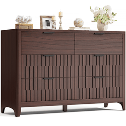 Sikaic Dresser 48 Inch Fluted 6 Drawer Dresser with Metal Handles Walnut Walnut / Engineered Wood / Modern