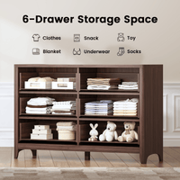 Sikaic Dresser 48 Inch Fluted 6 Drawer Dresser with Metal Handles Walnut Walnut / Engineered Wood / Modern