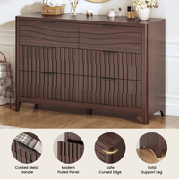 Sikaic Dresser 48 Inch Fluted 6 Drawer Dresser with Metal Handles Walnut Walnut / Engineered Wood / Modern