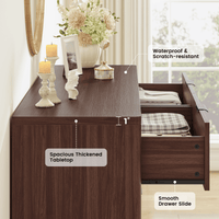 Sikaic Dresser 48 Inch Fluted 6 Drawer Dresser with Metal Handles Walnut Walnut / Engineered Wood / Modern