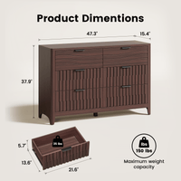 Sikaic Dresser 48 Inch Fluted 6 Drawer Dresser with Metal Handles Walnut Walnut / Engineered Wood / Modern