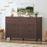 Sikaic Dresser 48 Inch Fluted 6 Drawer Dresser with Metal Handles Walnut Walnut / Engineered Wood / Modern