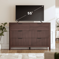 Sikaic Dresser 48 Inch Fluted 6 Drawer Dresser with Metal Handles Walnut Walnut / Engineered Wood / Modern
