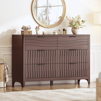 Sikaic Dresser 48 Inch Fluted 6 Drawer Dresser with Metal Handles Walnut Walnut / Engineered Wood / Modern