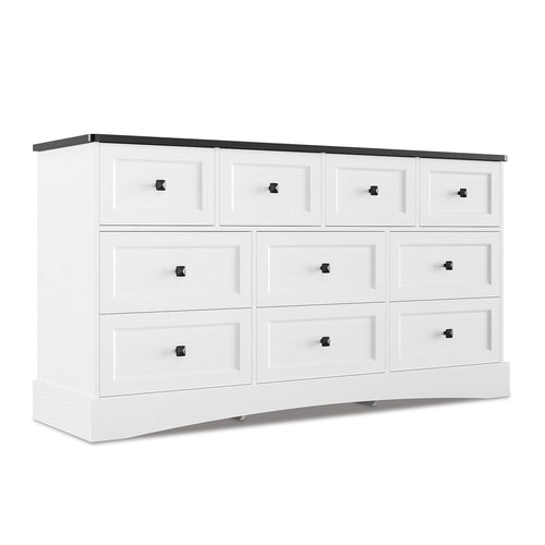 Sikaic Dresser 55.2 Inches Dresser with Charging Station White and Black White and Black / Engineered Wood / Farmhouse