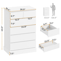 Sikaic Dresser 43.9 inch Tall 6-Drawer Dresser White White / Engineered / Modern
