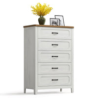 Sikaic Dresser 44 Inch Farmhouse 5 Drawer Dresser with Metal Handles Rustic White White / Engineered Wood / Farmhouse