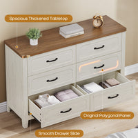 Sikaic Dresser 48 inch Farmhouse 6-Drawer Dresser with Metal Handles & TV Stand Top Rustic White White / Engineered Wood / Farmhouse