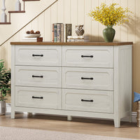 Sikaic Dresser 48 inch Farmhouse 6-Drawer Dresser with Metal Handles & TV Stand Top Rustic White White / Engineered Wood / Farmhouse