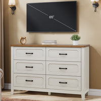Sikaic Dresser 48 inch Farmhouse 6-Drawer Dresser with Metal Handles & TV Stand Top Rustic White White / Engineered Wood / Farmhouse