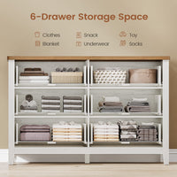 Sikaic Dresser 48 inch Farmhouse 6-Drawer Dresser with Metal Handles & TV Stand Top Rustic White White / Engineered Wood / Farmhouse
